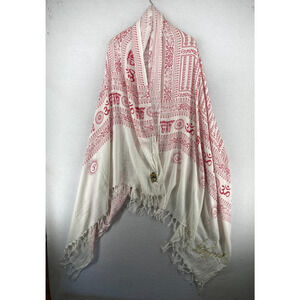 SIR ALISTAIR RAI Shawl Wrap Scarf Karma Tribal Art Fringe Red 46" x 80"